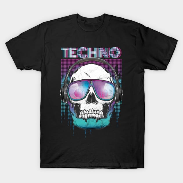 Techno Cool Skull Head T-Shirt by avshirtnation